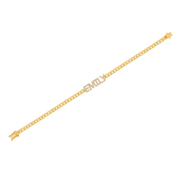 Gold and Diamond Name Curb Chain Bracelet