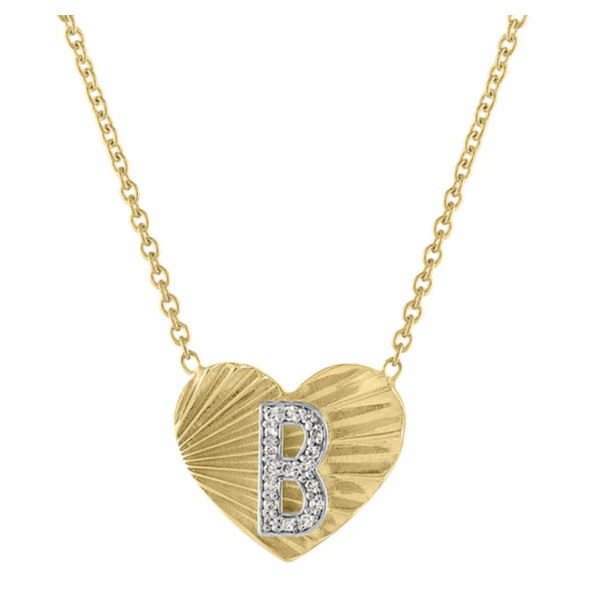 Stationed Diamond Initial Fluted Heart Necklace
