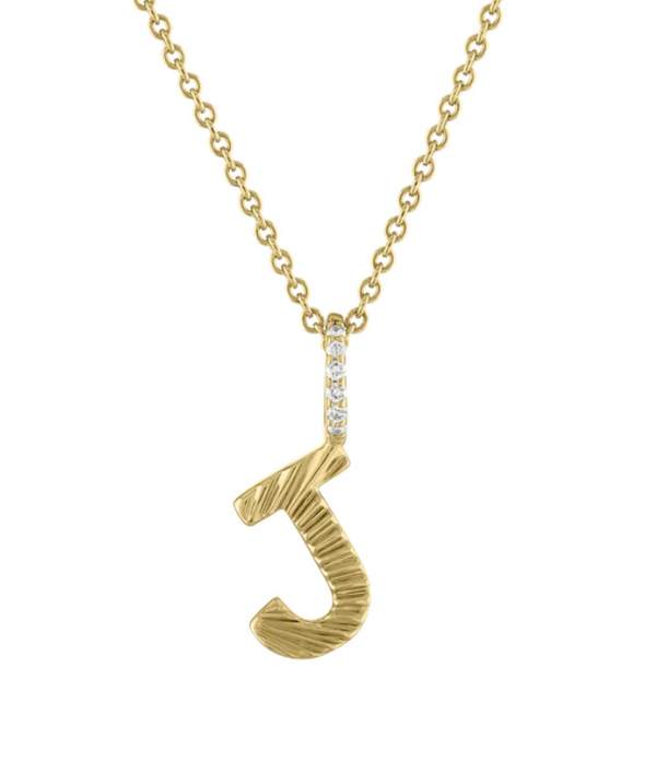 Fluted Initial Necklace with Diamond Bail