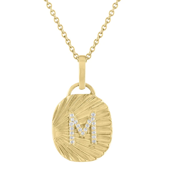 Diamond Initial Fluted Oval Necklace
